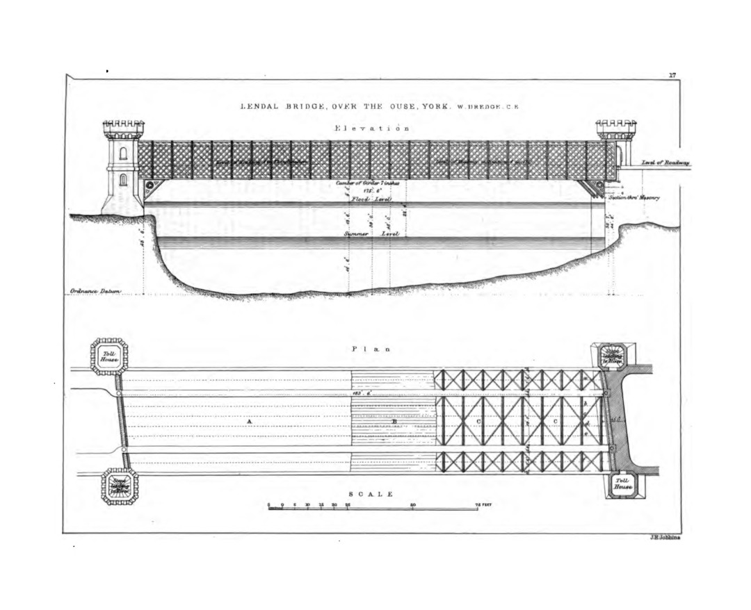 Details of the Lendal Bridge ironwork design from *Civil Engineer and Architect's Journal*
